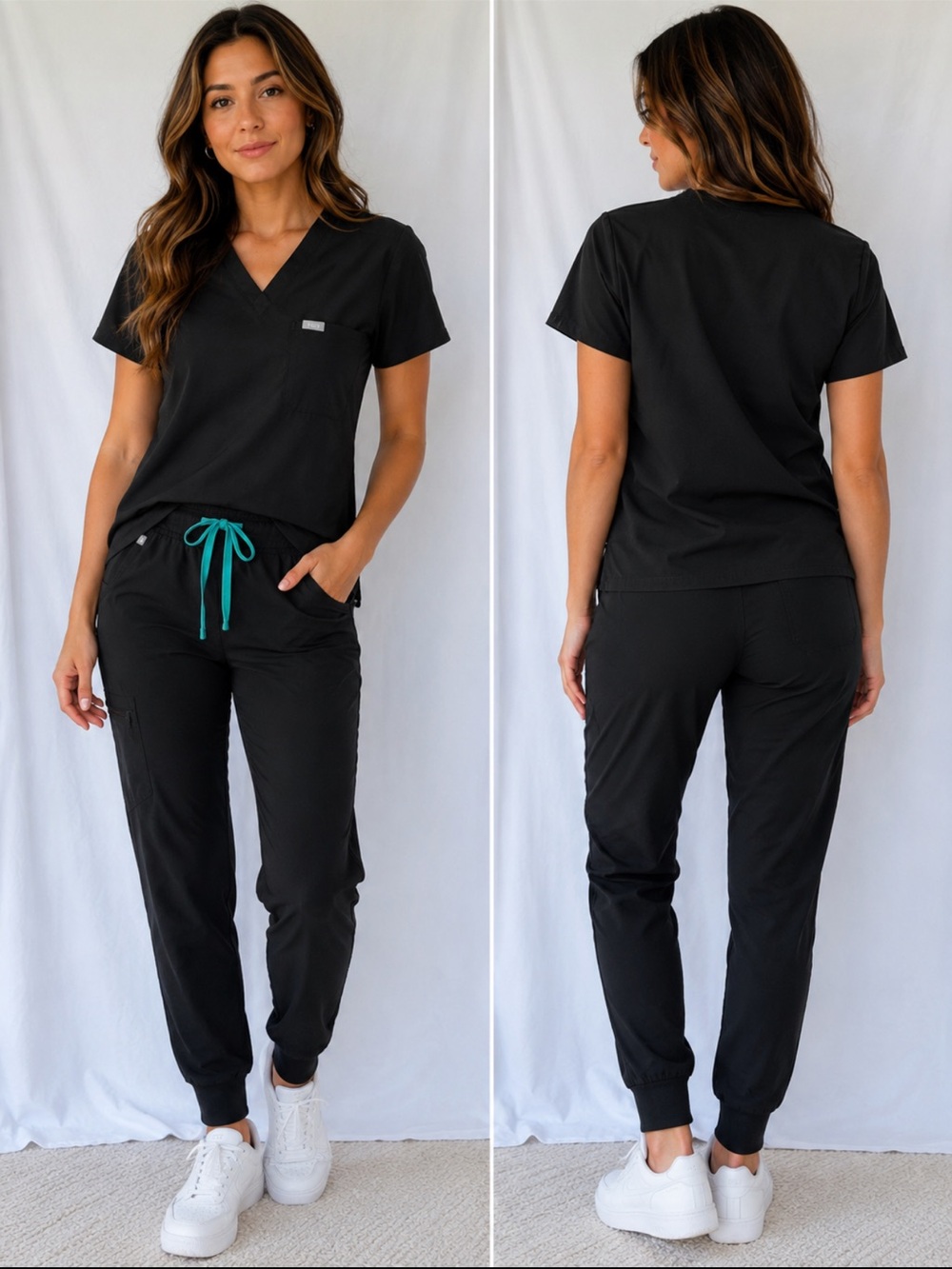 Figs Womens V-Neck Scrub Top in Black